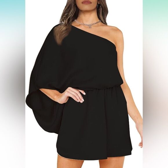 NEW 1-Shoulder Off-Back Long Sleeve Short Dress (Medium) - Picture 1 of 4